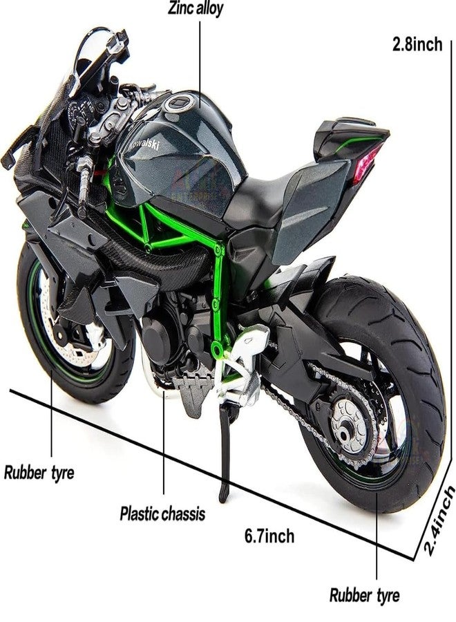 Alokik Enterprise دراجة نارية كاواساكي نينجا H2R من ألوكيك إنتربرايز، بمقياس 1:12، تعمل بنظام السحب للخلف، مصنوعة من المعدن المصبوب، مزودة بنظام تعليق وبكرة حرة الحركة، سيارة لعبة مع أضواء وموسيقى، هدية، لون أسود عشوائي، مناسبة للأطفال والكبار والرضع والشباب. - Image 2